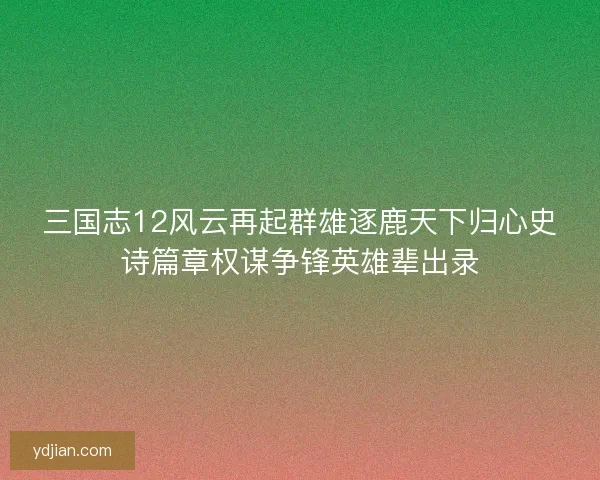 三国志12风云再起群雄逐鹿天下归心史诗篇章权谋争锋英雄辈出录